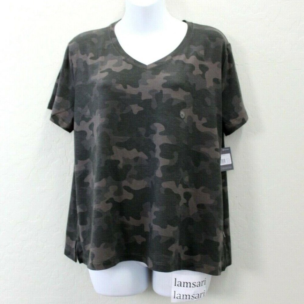 Eddie Bauer Mercer Camo V-Neck Easy Tee Green Size XS